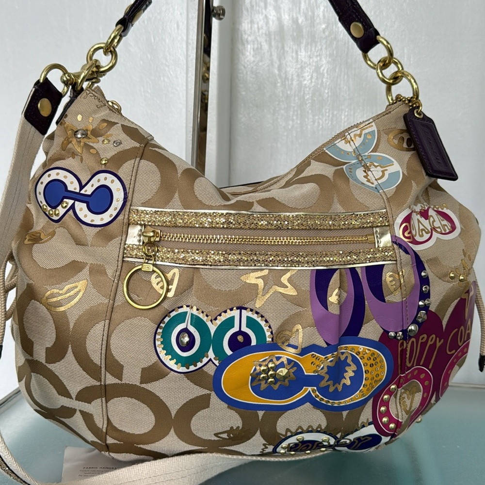 Coach Vintage Jazzy Poppy Glamour Signature Crossbody Hobo - Picture 2 of 16